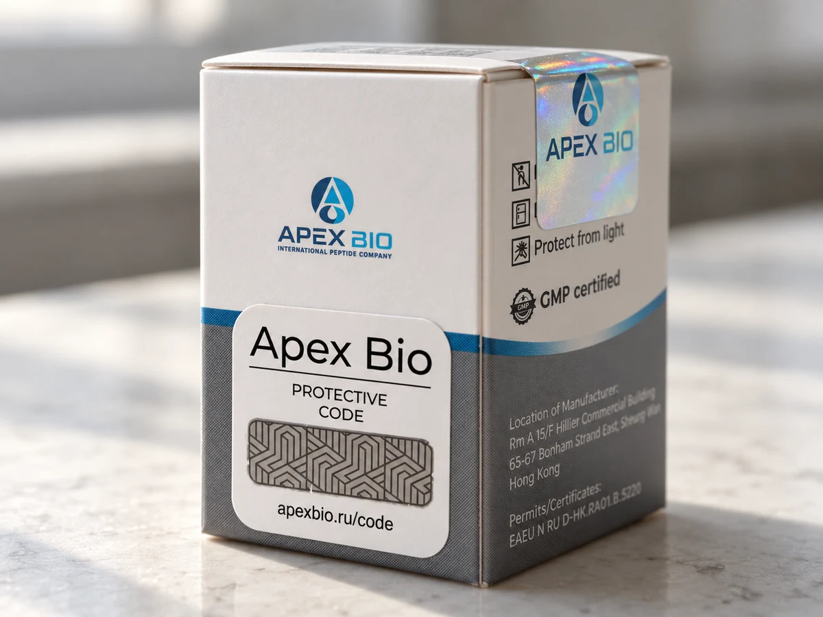 Коробка Apex Bio: панель с защитным кодом под стираемым слоем на лицевой стороне и голографическая наклейка на крышке