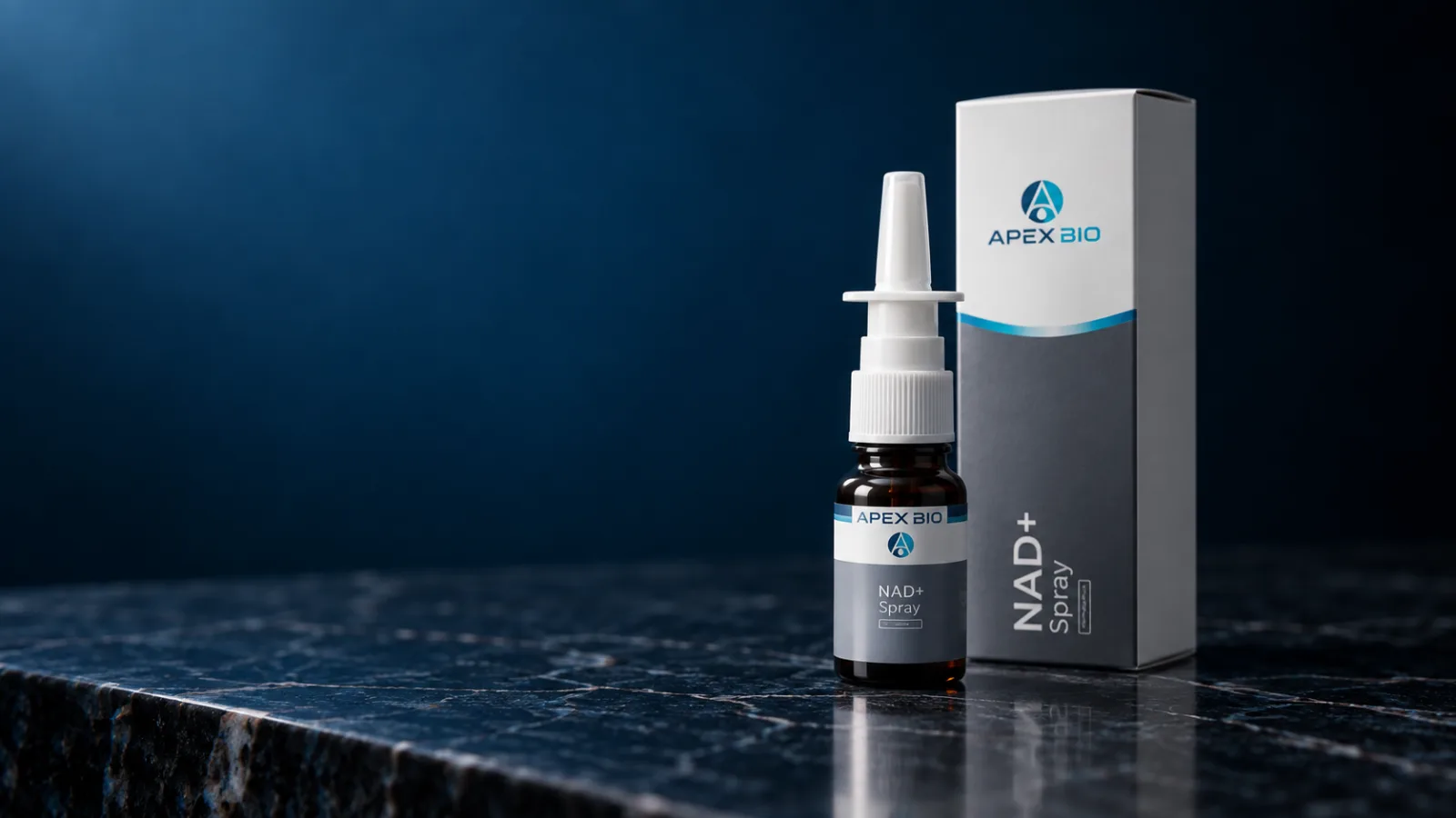 Спрей NAD+ Apex Bio рядом с фирменной коробкой
